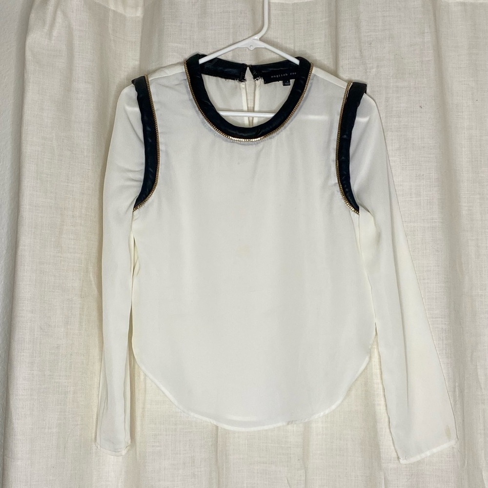 English Rose Ivory Blouse with Faux Leather and Gold Accents
